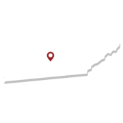 Outline of Tennessee with a red location marker indicating a specific point in the state.